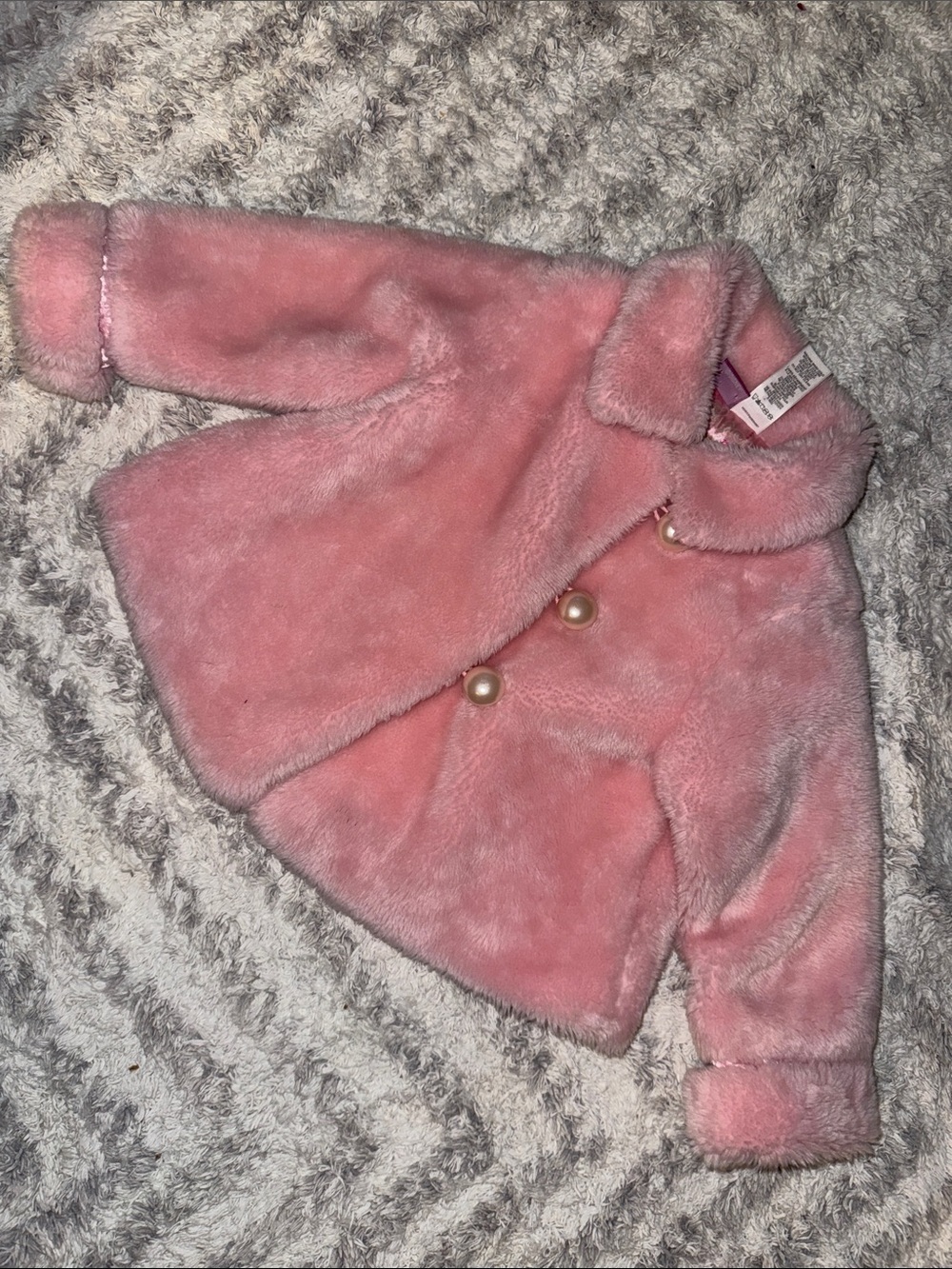 2T Disney princess vintage Pink Faux-Fur Kids Coat with Pearl Buttons